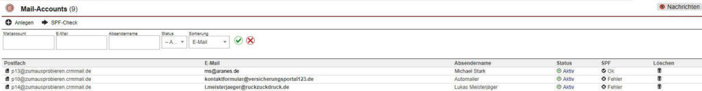 Screenshot Mail-Account Oberfläche