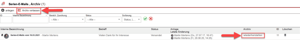 Screenshot Serien-E-Mail-Archiv